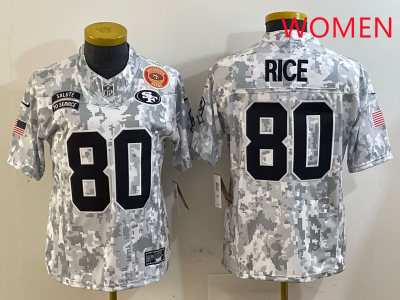 Women San Francisco 49ers #80 Rice Nike Arctic Camo 2025 Salute to Service Limited NFL Jersey style 6